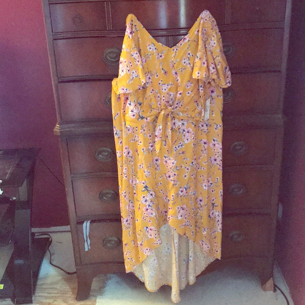 Yellow Floral Crop top & Skirt